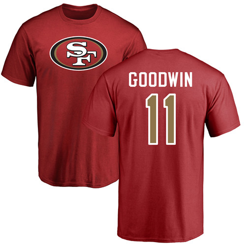 Men San Francisco 49ers Red Marquise Goodwin Name and Number Logo #11 NFL T Shirt->nfl t-shirts->Sports Accessory